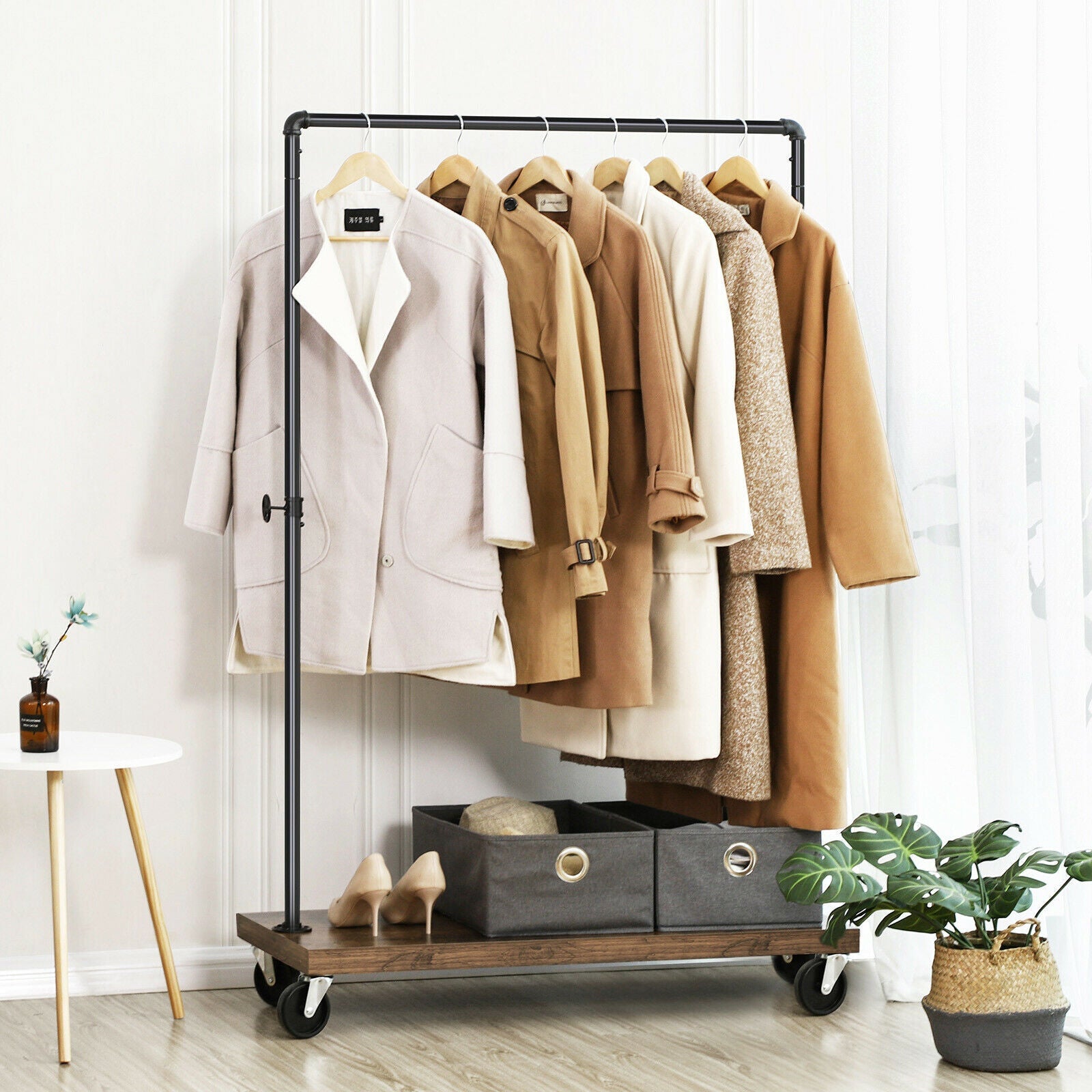 Rustic Garment Clothes Rack with Lockable Wheels