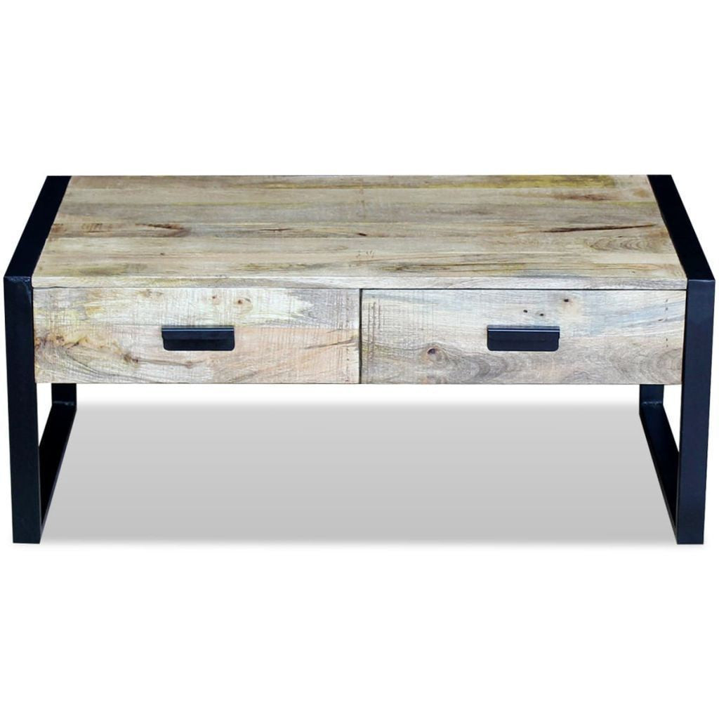 Solid Mango Wood Coffee Table with 2 Drawers