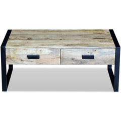 Solid Mango Wood Coffee Table with 2 Drawers
