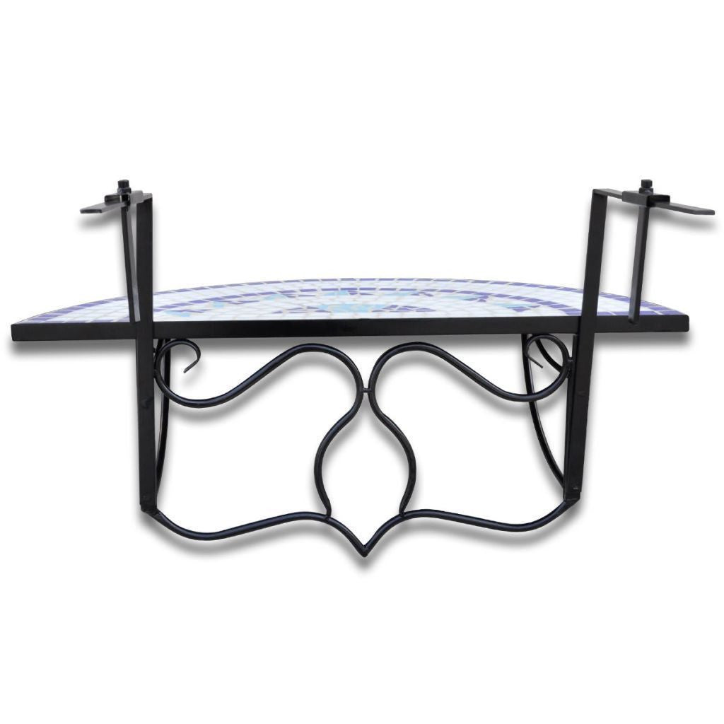 Semi-circular Blue & White Mosaic Hanging Balcony Table