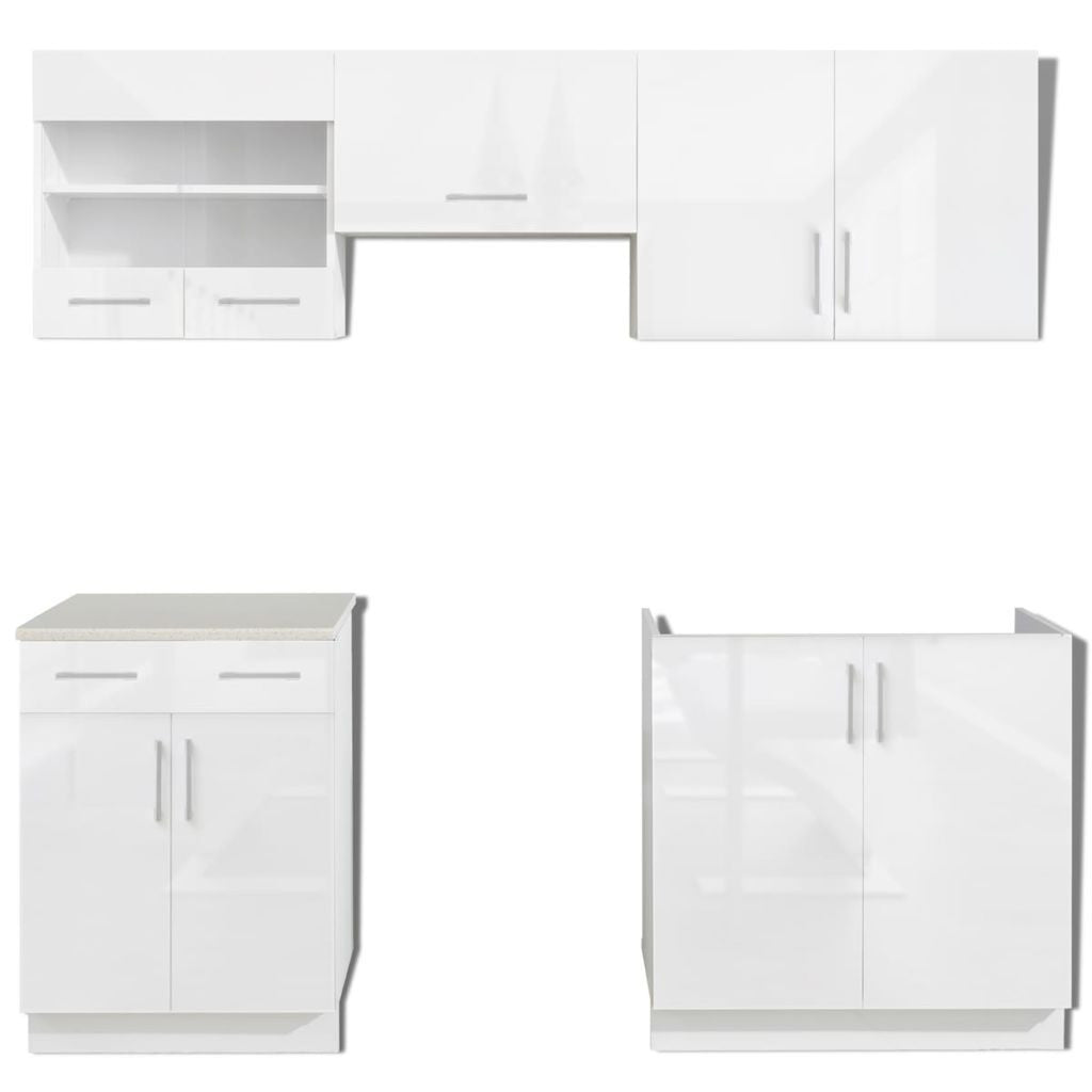 5 pcs High Gloss White Kitchen Cabinet Unit 200 cm