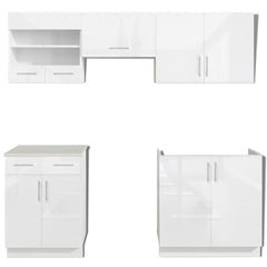 5 pcs High Gloss White Kitchen Cabinet Unit 200 cm