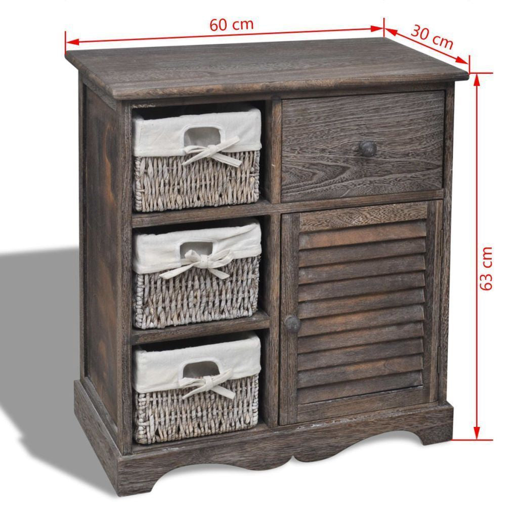 Brown Wooden Cabinet - 3 Left Weaving Baskets