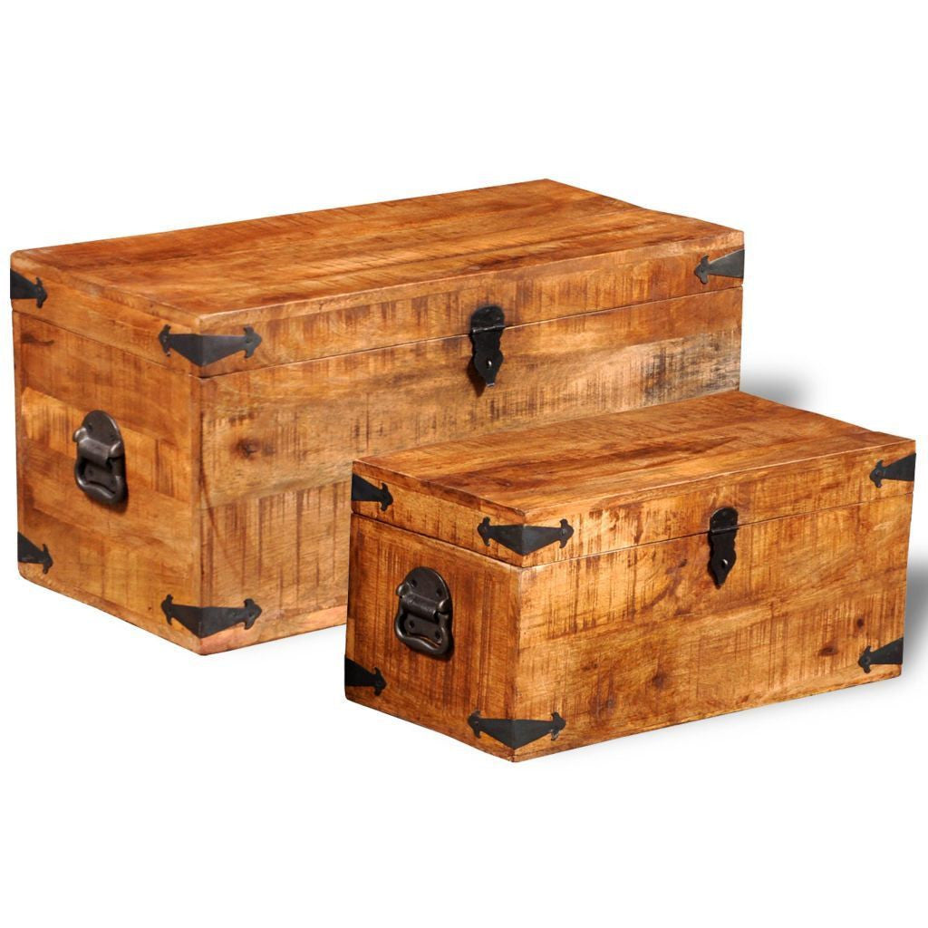 Set of 2 Rough Mango Wooden Storage Chests