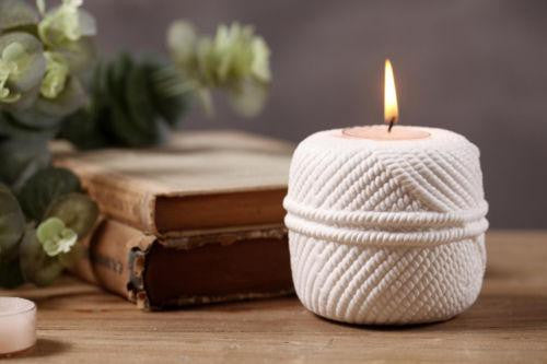 White Wool Ball Candle Light Holder