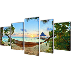 Sand Beach with Hammock Canvas Wall Print Set - 200 x 100 cm