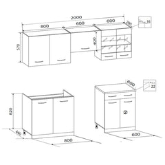 5 pcs High Gloss White Kitchen Cabinet Unit 200 cm