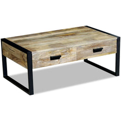 Solid Mango Wood Coffee Table with 2 Drawers