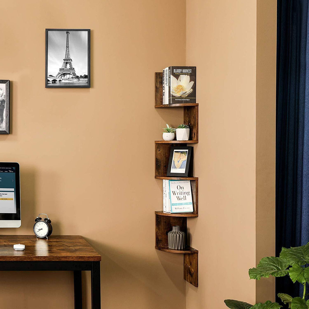 Rustic 5 Tier Snaking Corner Wall Shelves