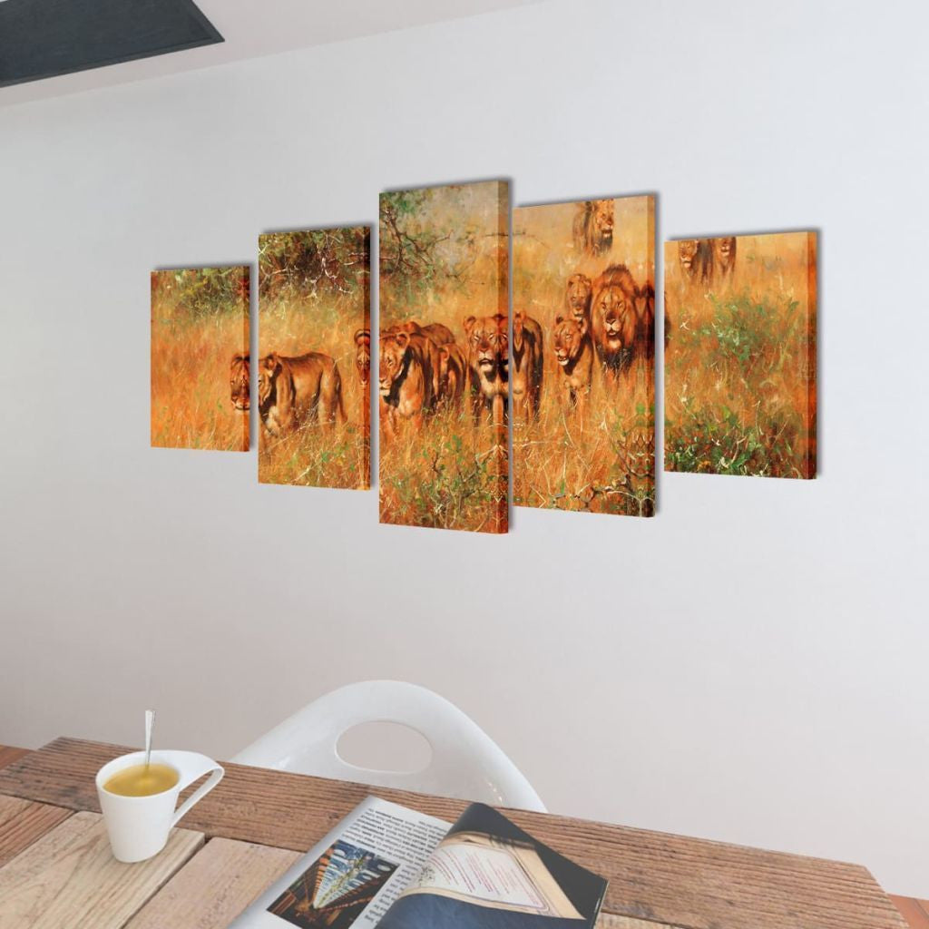 Lions Canvas Wall Print Set - 100 x 50 cm