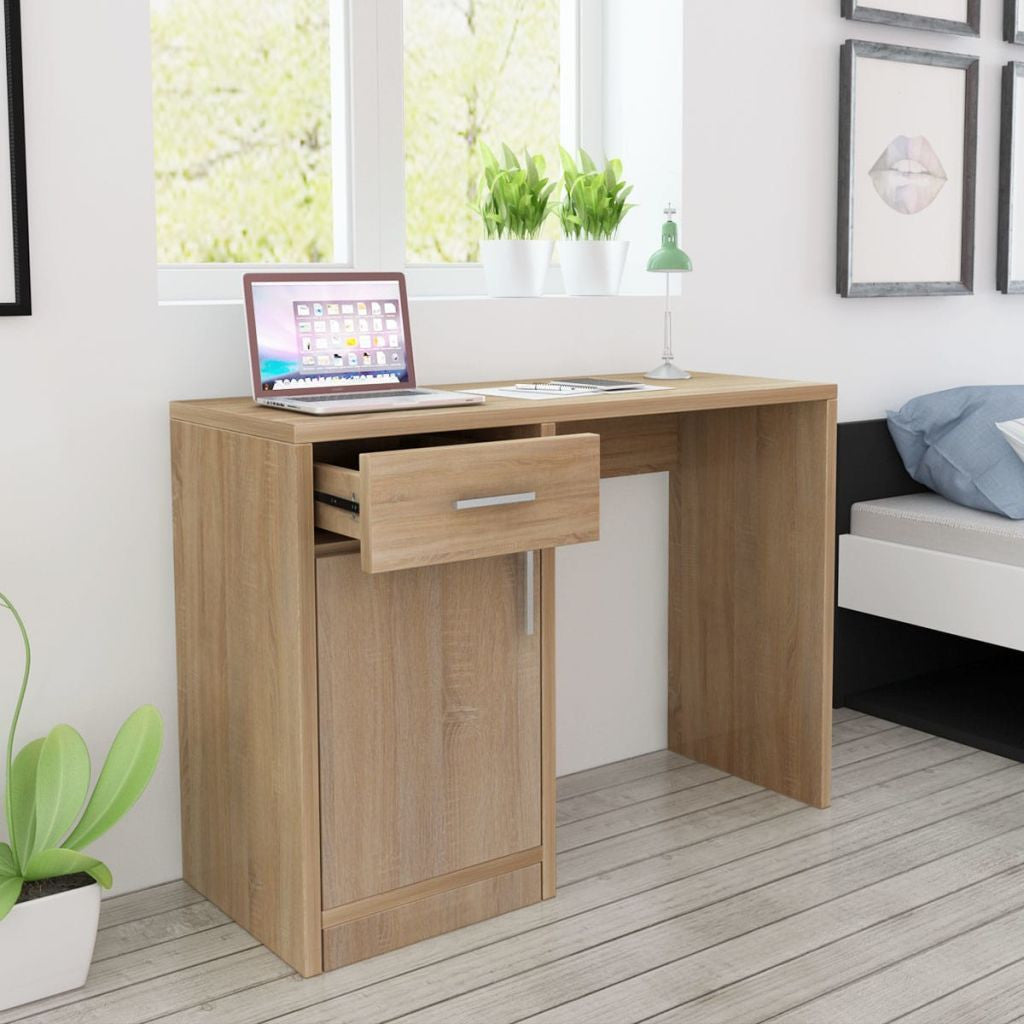 Oak Desk with Drawer & Cabinet