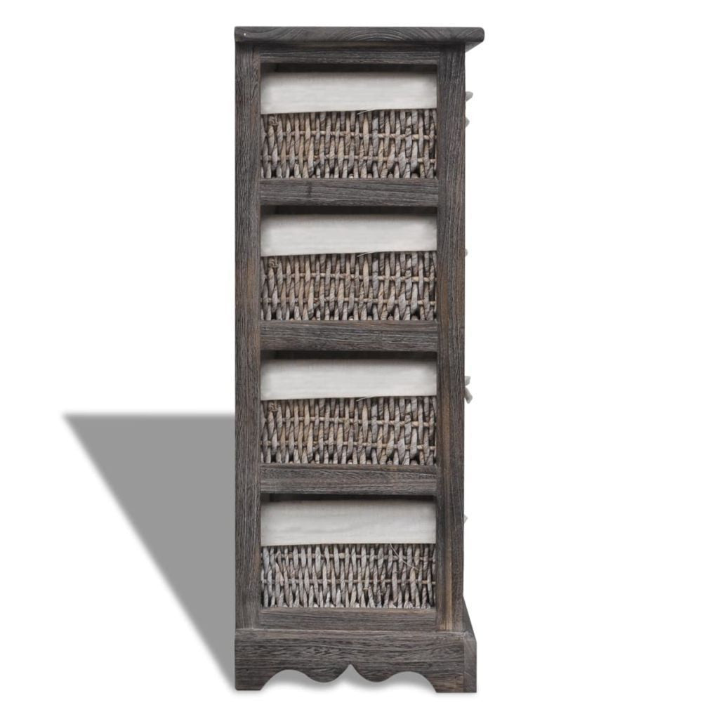 Brown Wooden Storage Rack - 4 Weaving Baskets