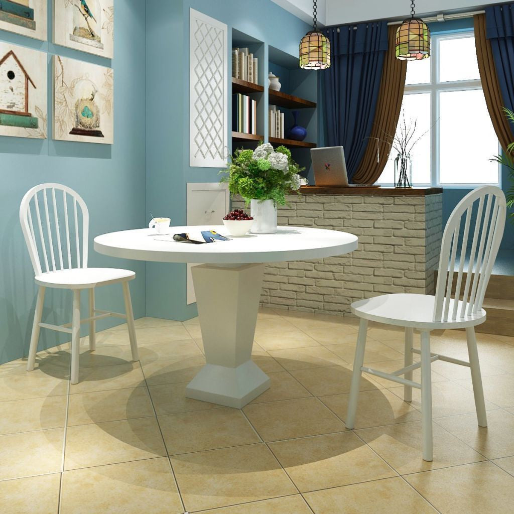 Set of 2 White Wooden Round Dining Chairs