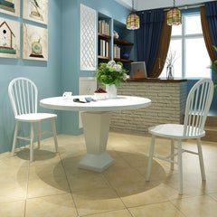 Set of 2 White Wooden Round Dining Chairs