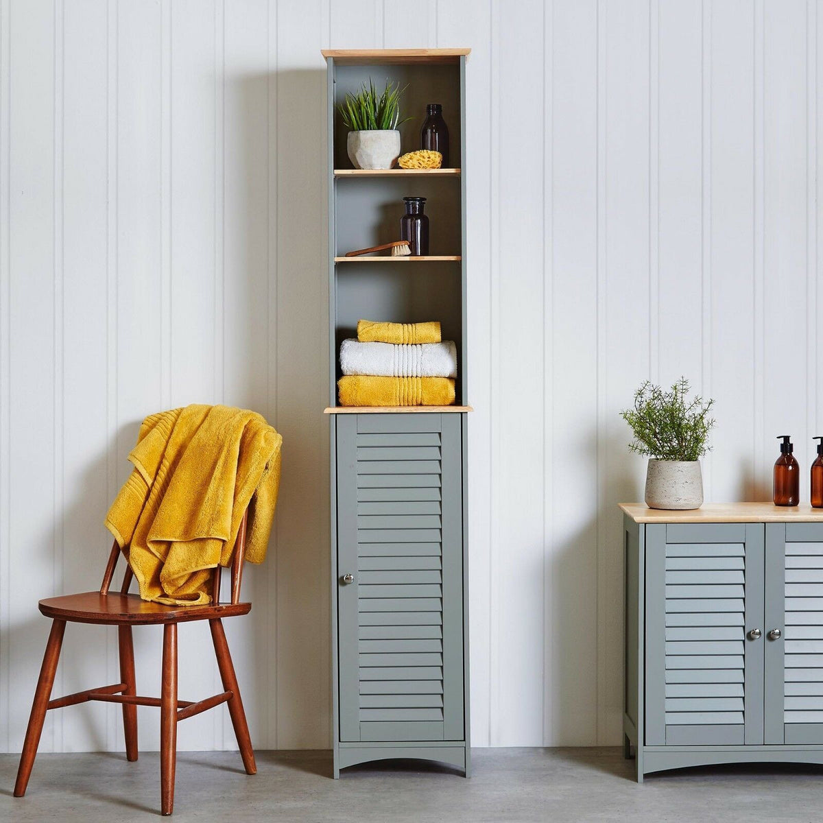 Modern Grey Tall Slimline Bathroom Cabinet