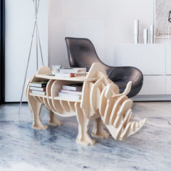 Wooden Rhino Book Organizer & Side Table