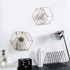 Set of 2 Gold Hexagon Shelves