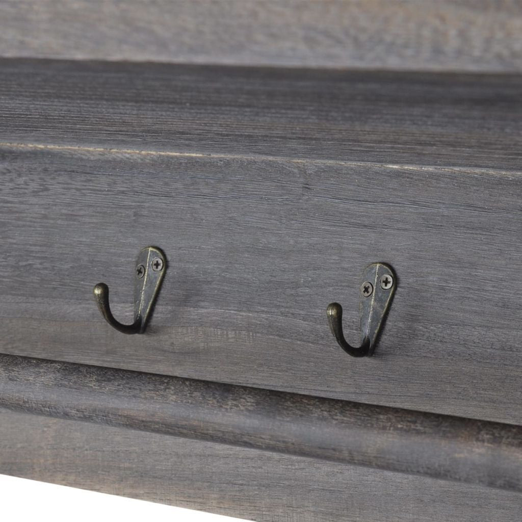 Wooden Wall Shelf with Hangers, 2 Weaving Baskets & 4 Hooks