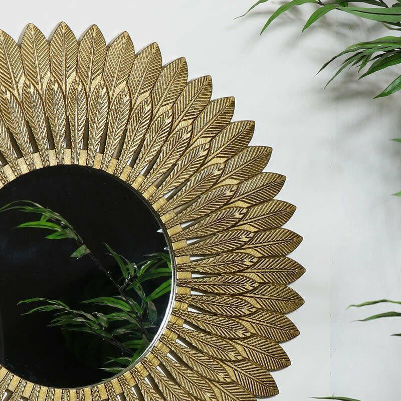 Large Gold Feather Wall Mirror