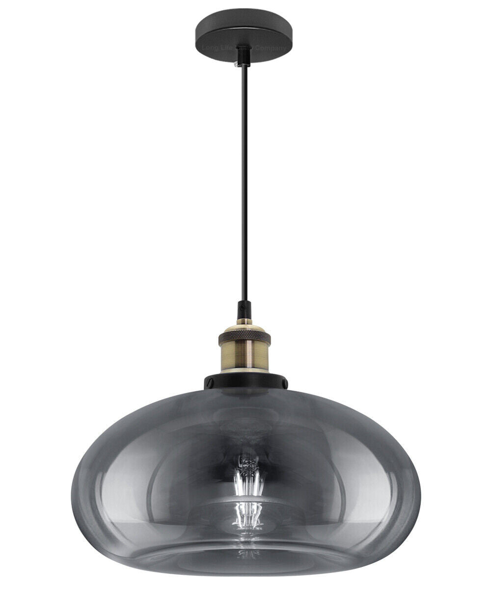 Vintage Smoked Glass Shade Chandelier Pendant Ceiling Home Pub Diner Light M0198.jpg