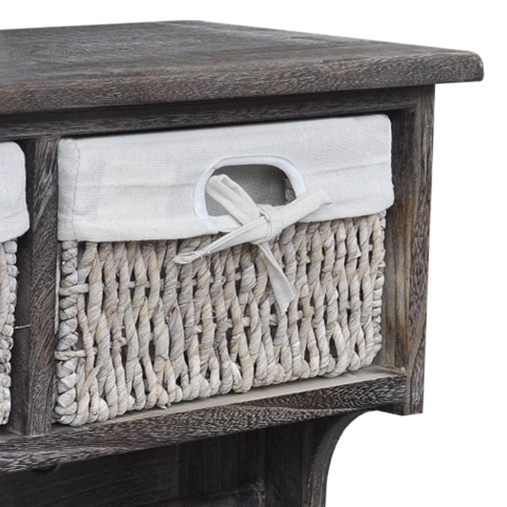 Wooden Wall Shelf with Hangers, 2 Weaving Baskets & 4 Hooks