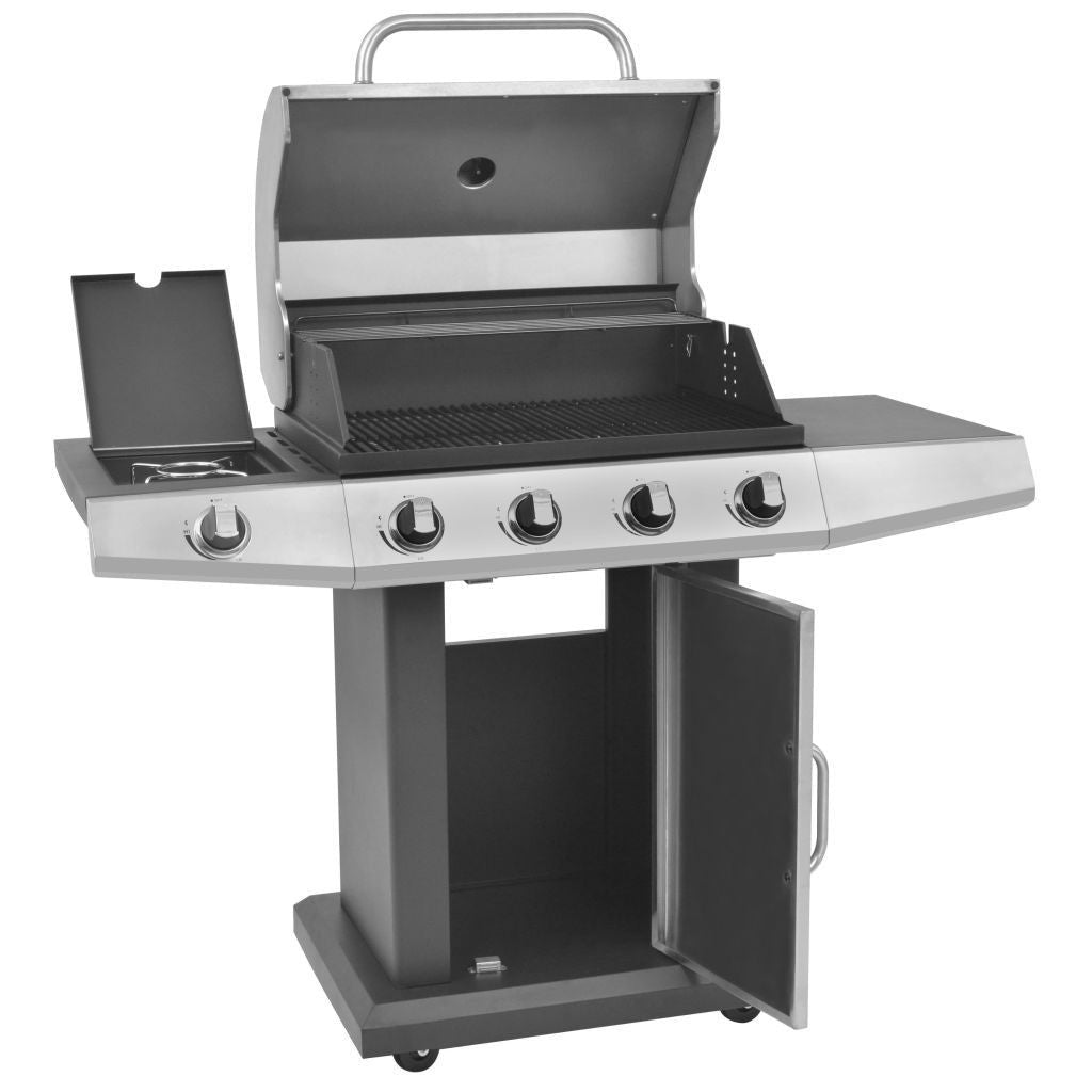 Black & Silver Gas Barbecue BBQ Grill 4 + 1 Burners