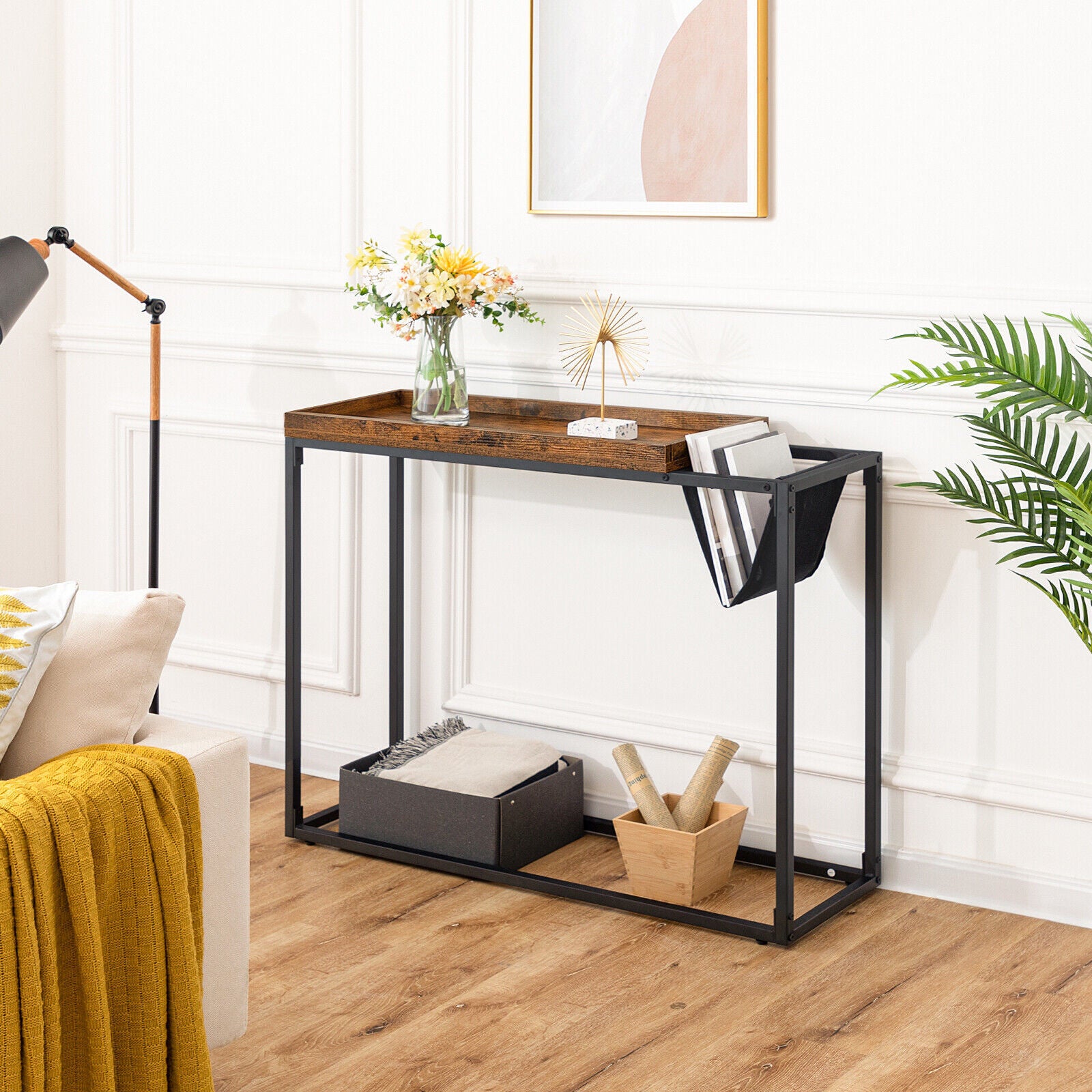 Rustic Console Table & Built In Magazine Rack