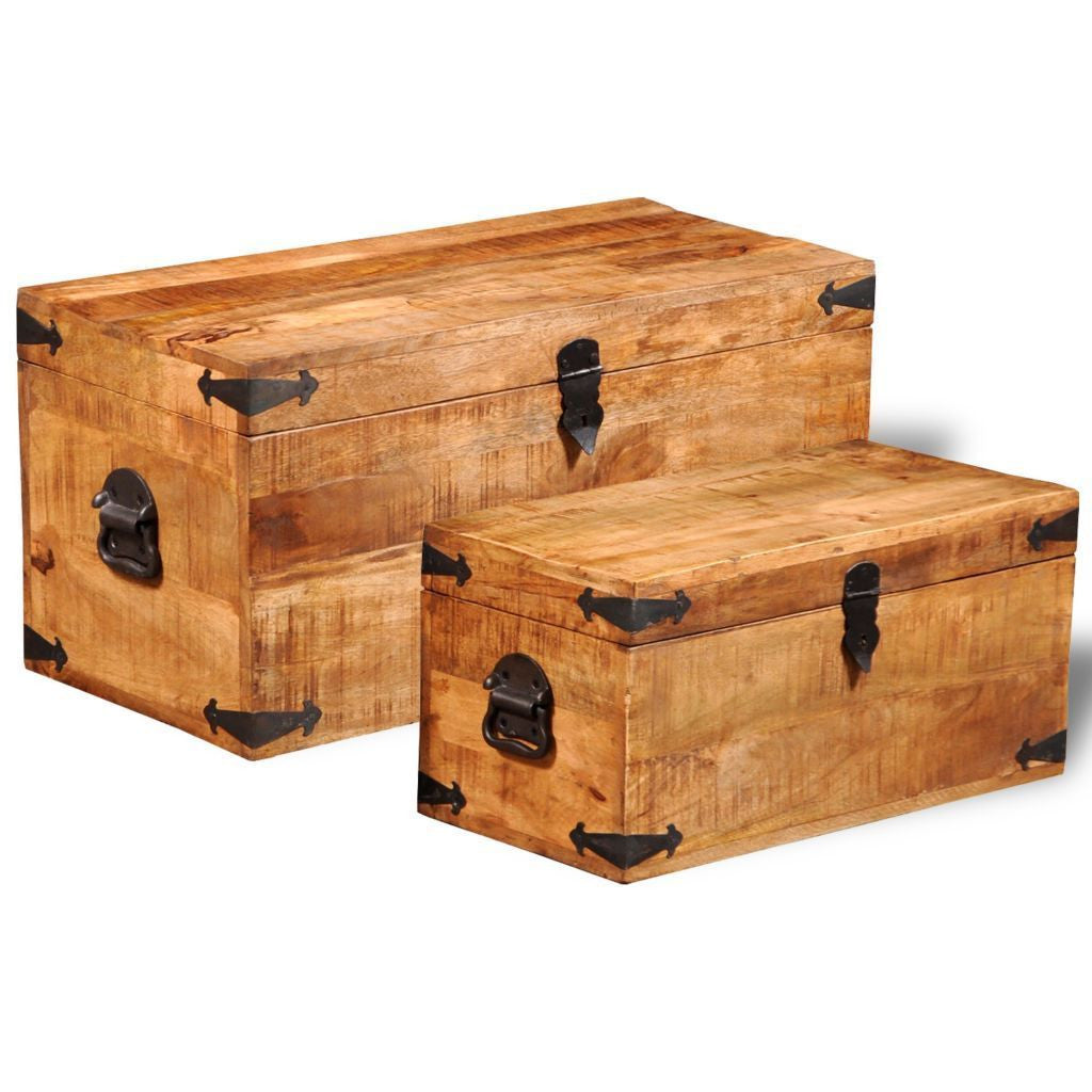 Set of 2 Rough Mango Wooden Storage Chests