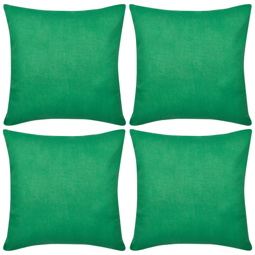 4 Green Cotton Cushion Covers 80 x 80 cm