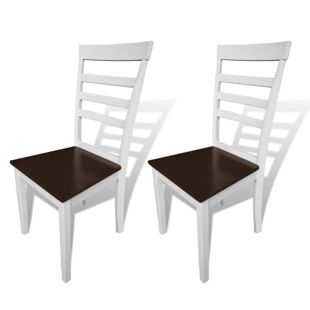 Set of 2 Solid Wood Brown & White Dining Chairs