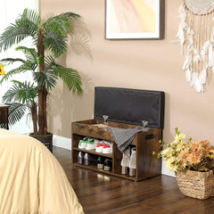 Rustic Shoe Bench Storage Bench With Padded Seat