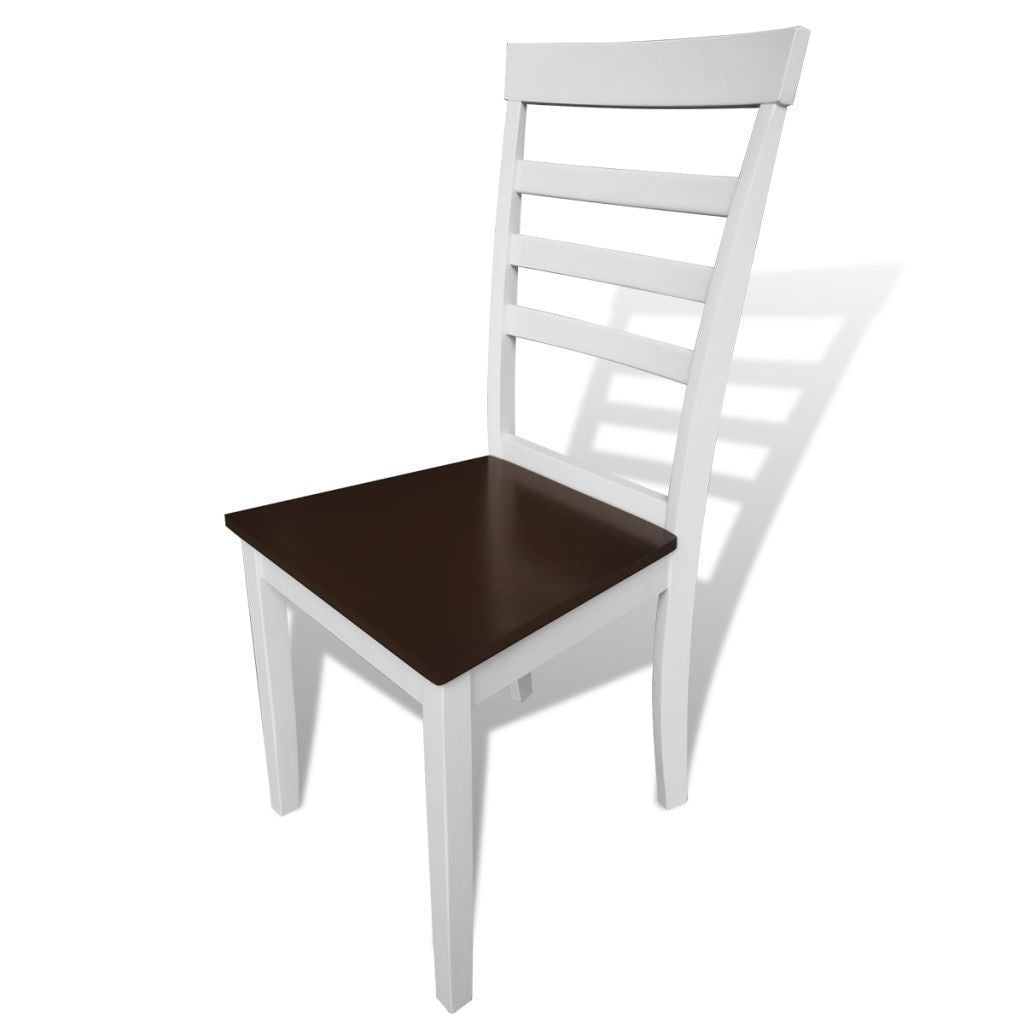 Set of 4 Solid Wooden Brown & White Dining Chairs