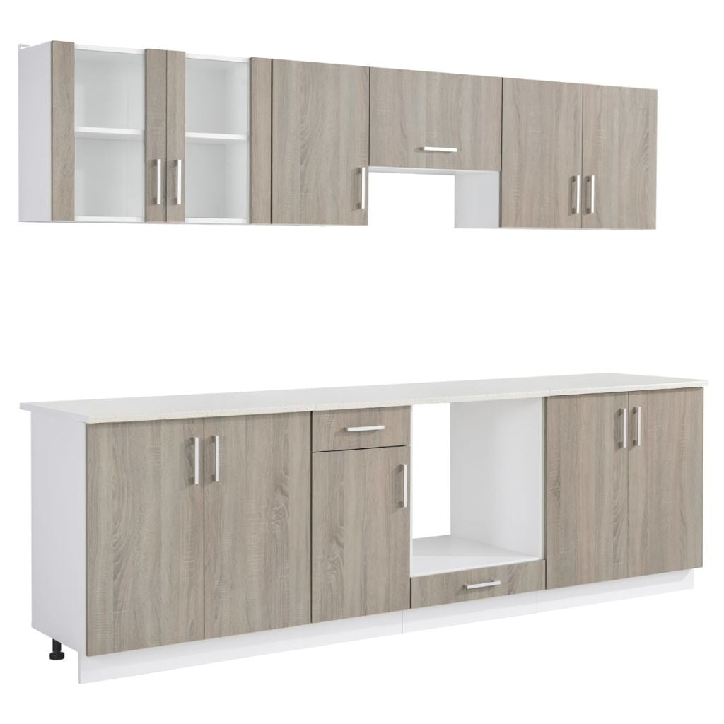 Oak Look Kitchen Cabinet Unit 8 pcs