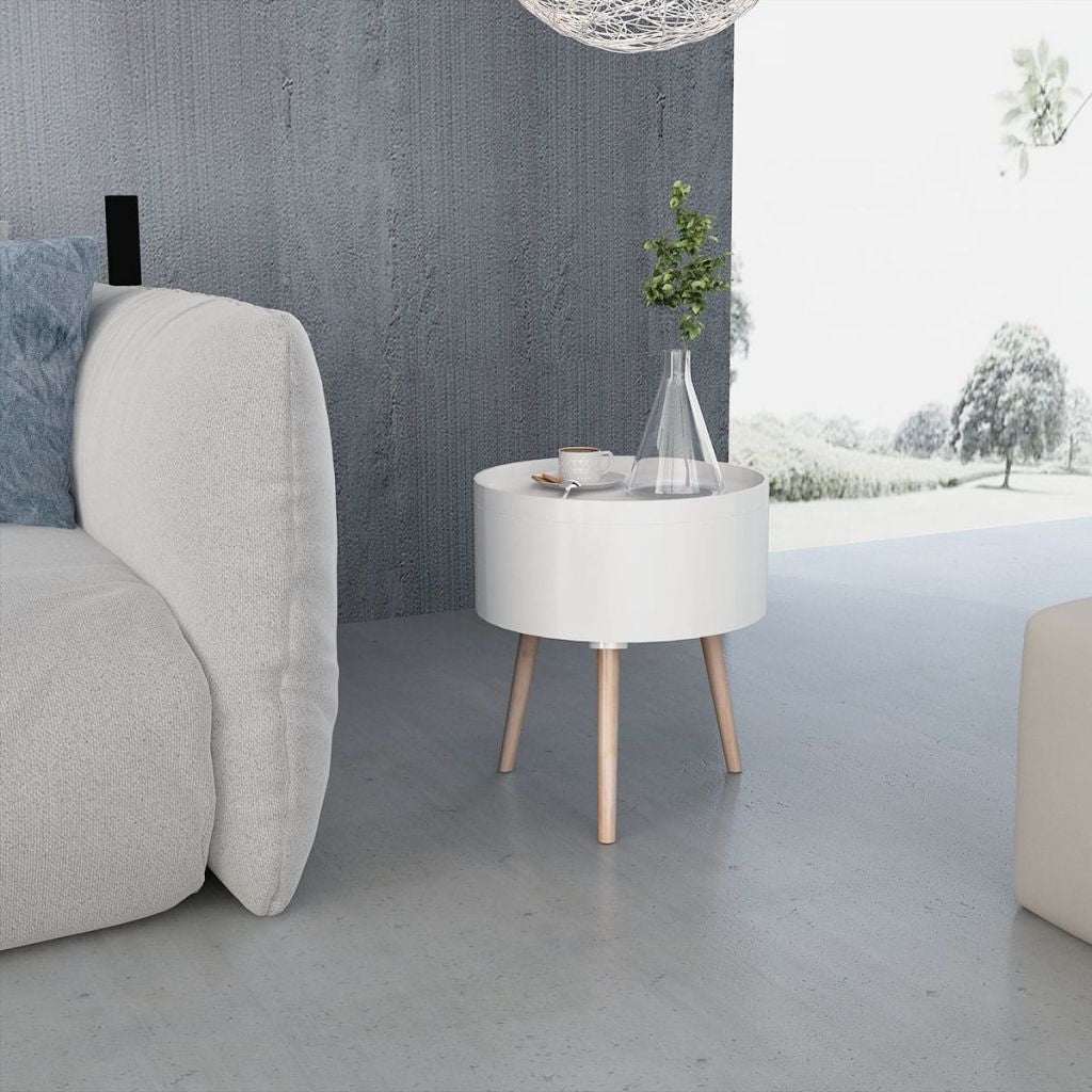White Round Side Table with Serving Tray