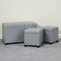 Set of Silver Aztec Storage Ottomans