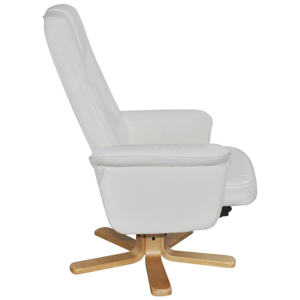 White Leather TV Armchair with Foot Stool