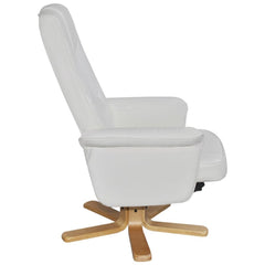 White Leather TV Armchair with Foot Stool