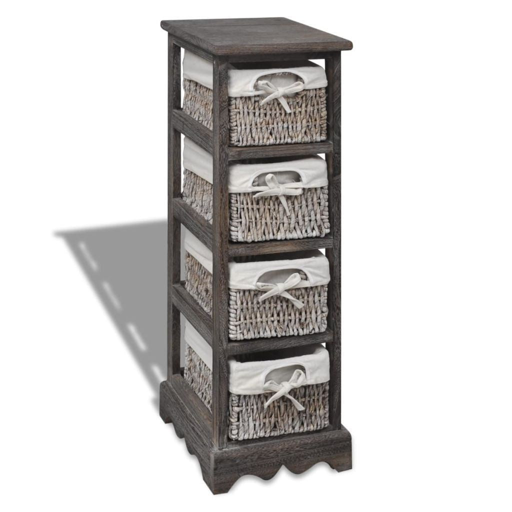 Brown Wooden Storage Rack - 4 Weaving Baskets