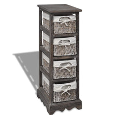 Brown Wooden Storage Rack - 4 Weaving Baskets