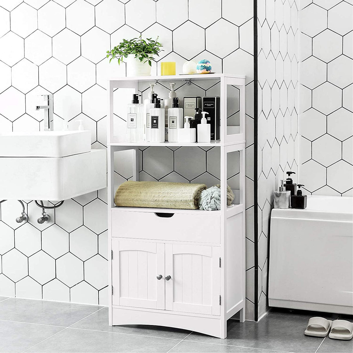 Large White Bathroom Storage Cabinet