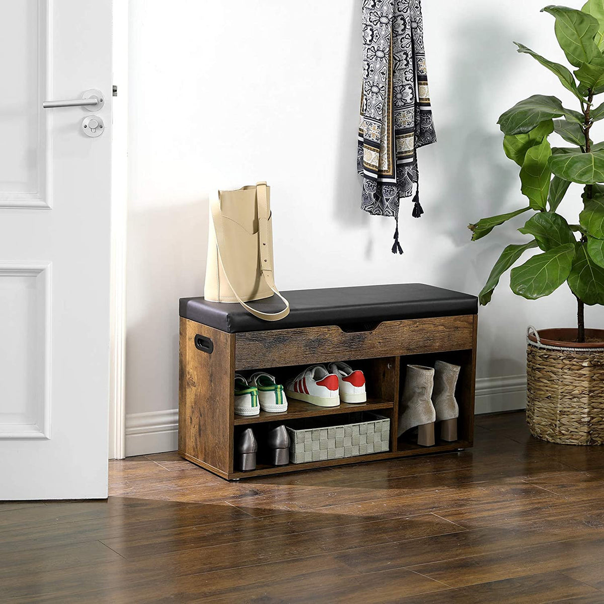 Rustic Shoe Bench Storage Bench With Padded Seat