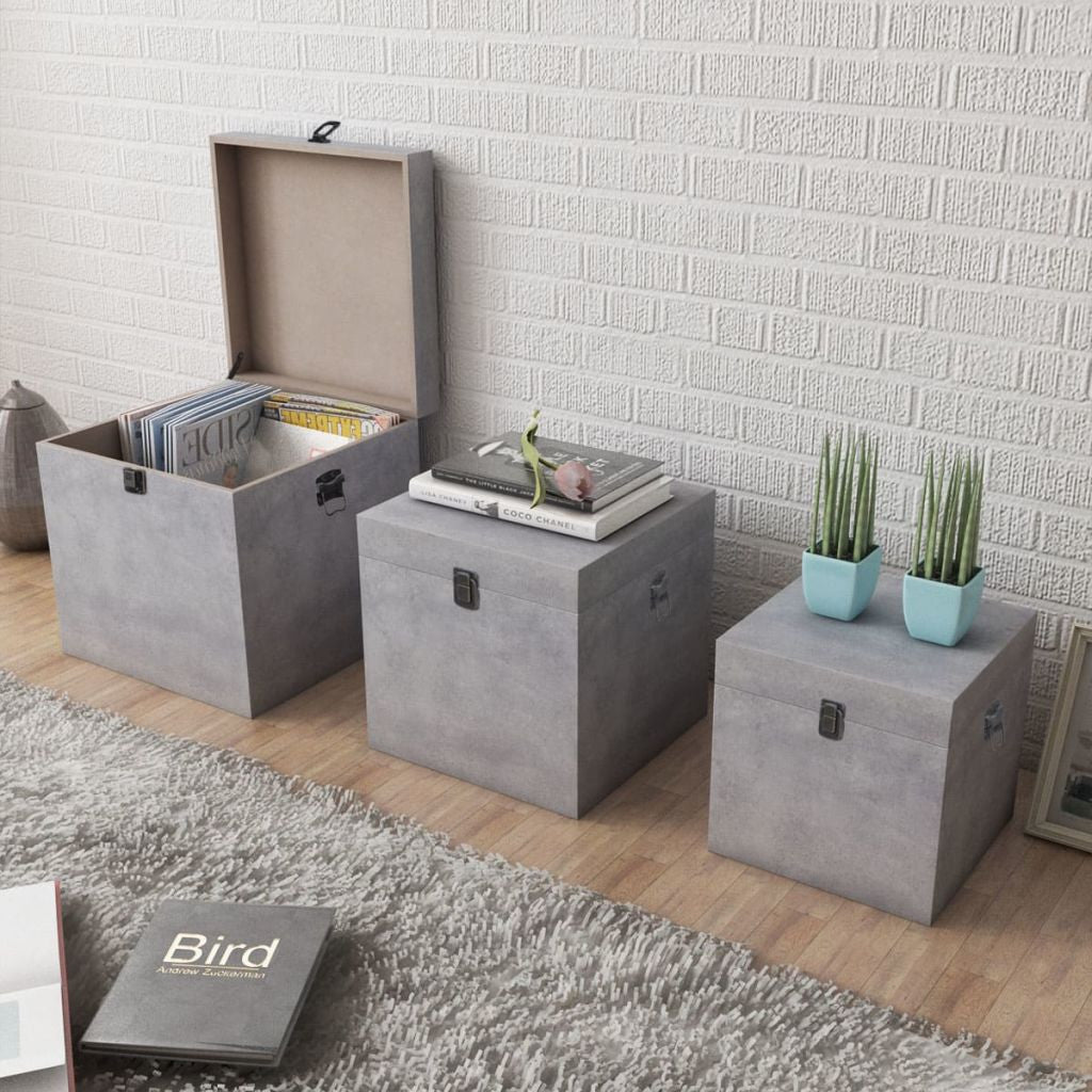 3 Square Concrete Grey Storage Boxes