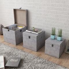 3 Square Concrete Grey Storage Boxes