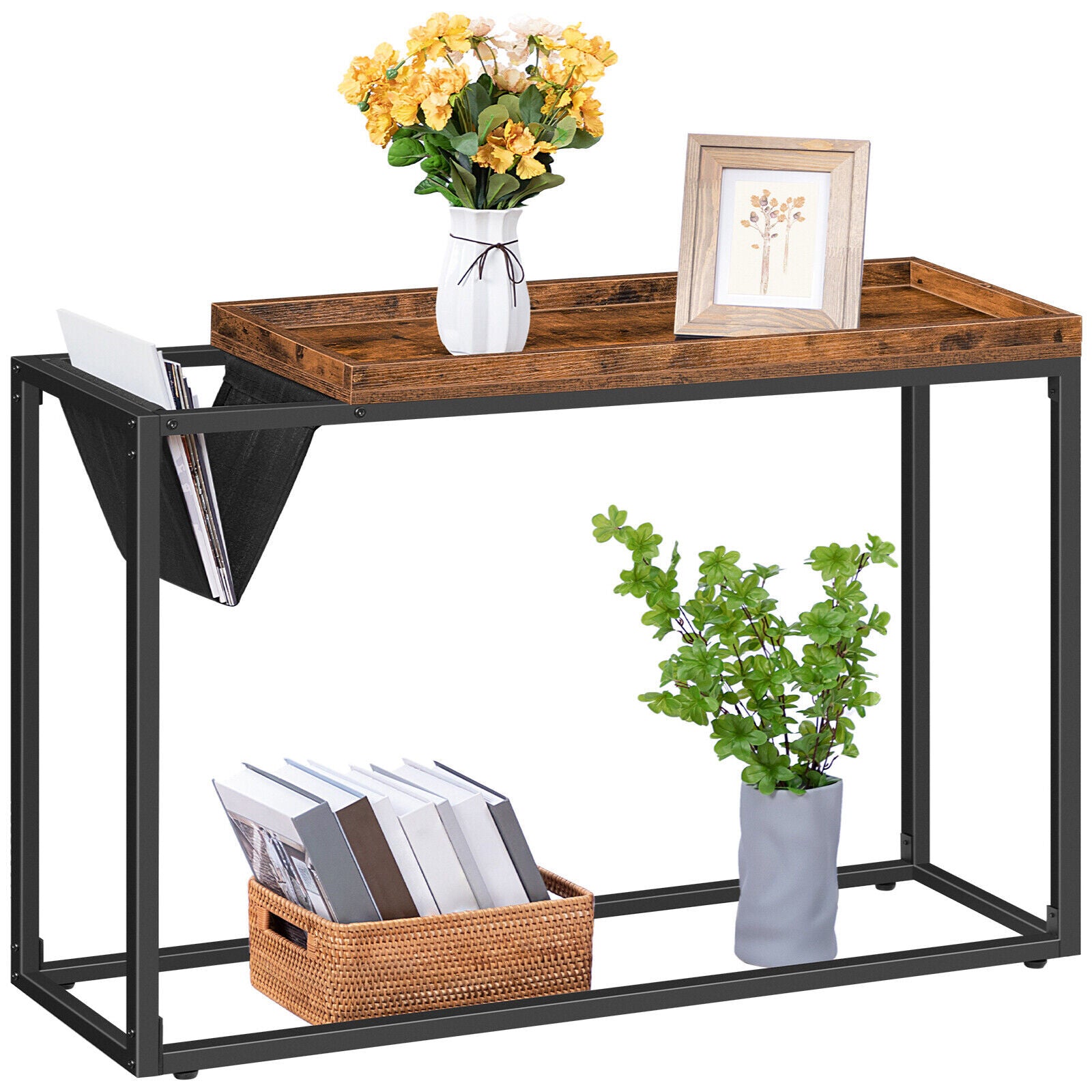 Rustic Console Table & Built In Magazine Rack