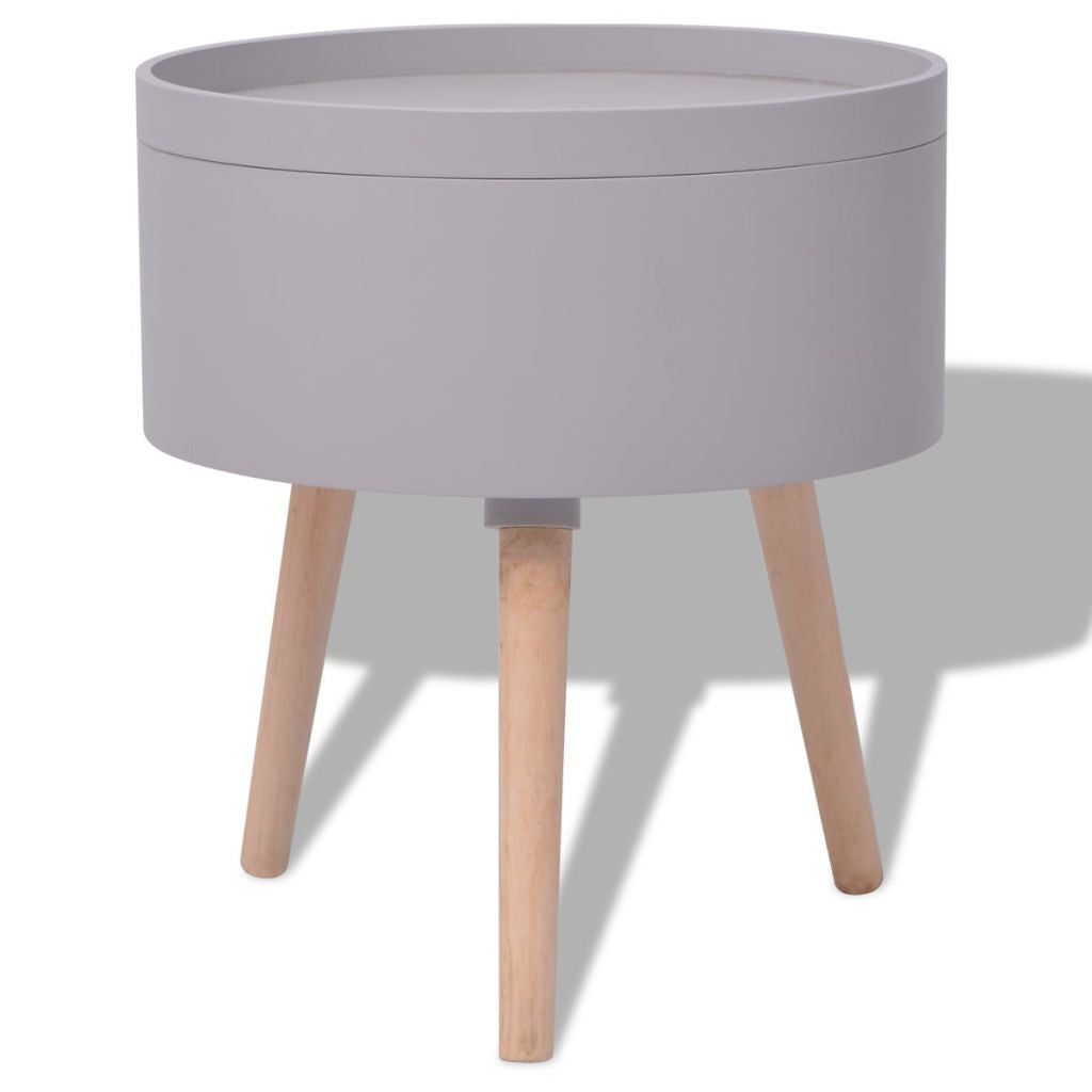 Grey Round Side Table with Serving Tray