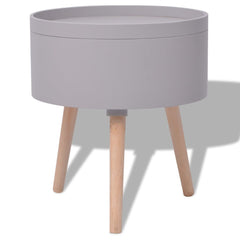 Grey Round Side Table with Serving Tray