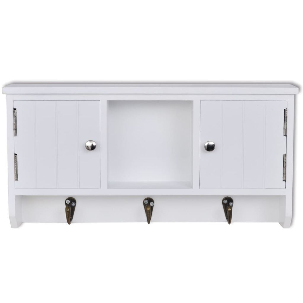 Wall Cabinet for Keys and Jewelry with Doors and Hooks