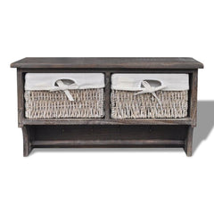Wooden Wall Shelf with Hangers, 2 Weaving Baskets & 4 Hooks