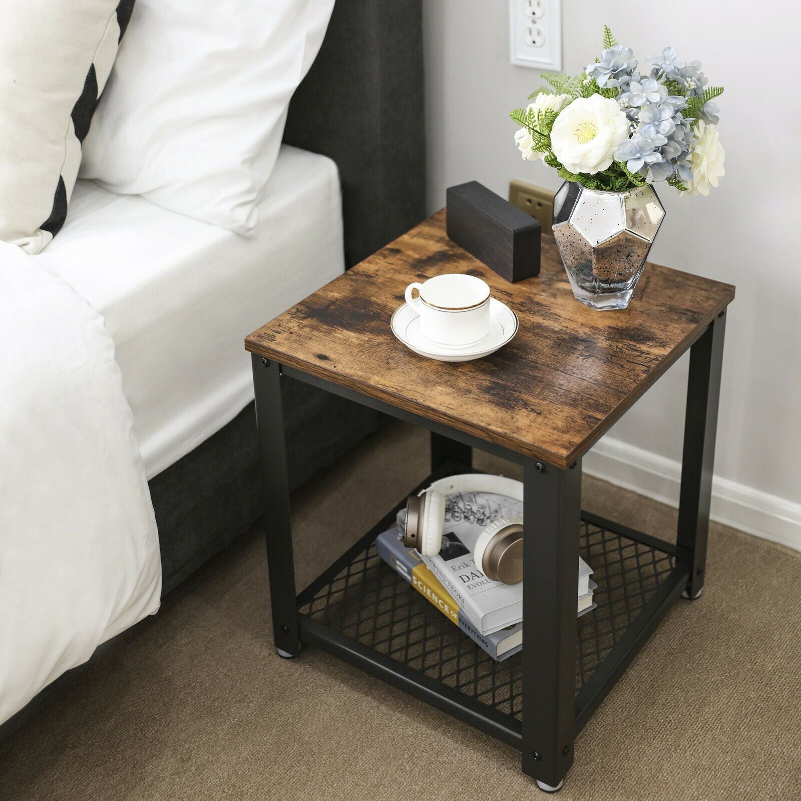Rustic Brown Industrial Side Table