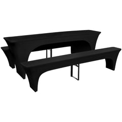 3 Slipcovers for Beer Table and Benches Stretch Black 220 x 50 x 80cm